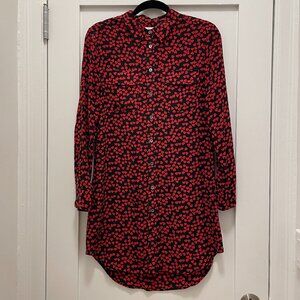 Equipment Black & Red Heart Long-sleeved Silk Shirt Valentine's Mini Dress (sm)